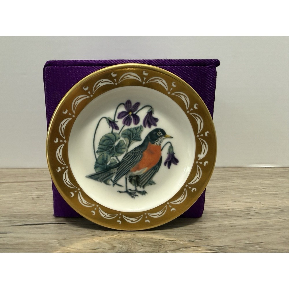 State Birds Flowers Franklin MINI Plate Wisconsin Robin Violet 3"